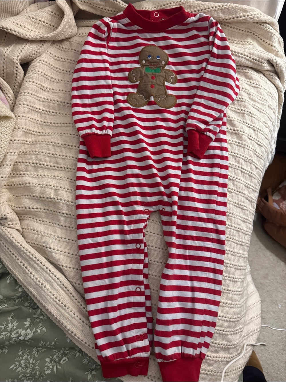 Bailey Boys Gingerbread Christmas Romper 24M Red White Stripe